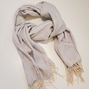 Coach Long Scarf Light grey Cream Subtle C Pattern Cream Tassels Neutral Wrap
